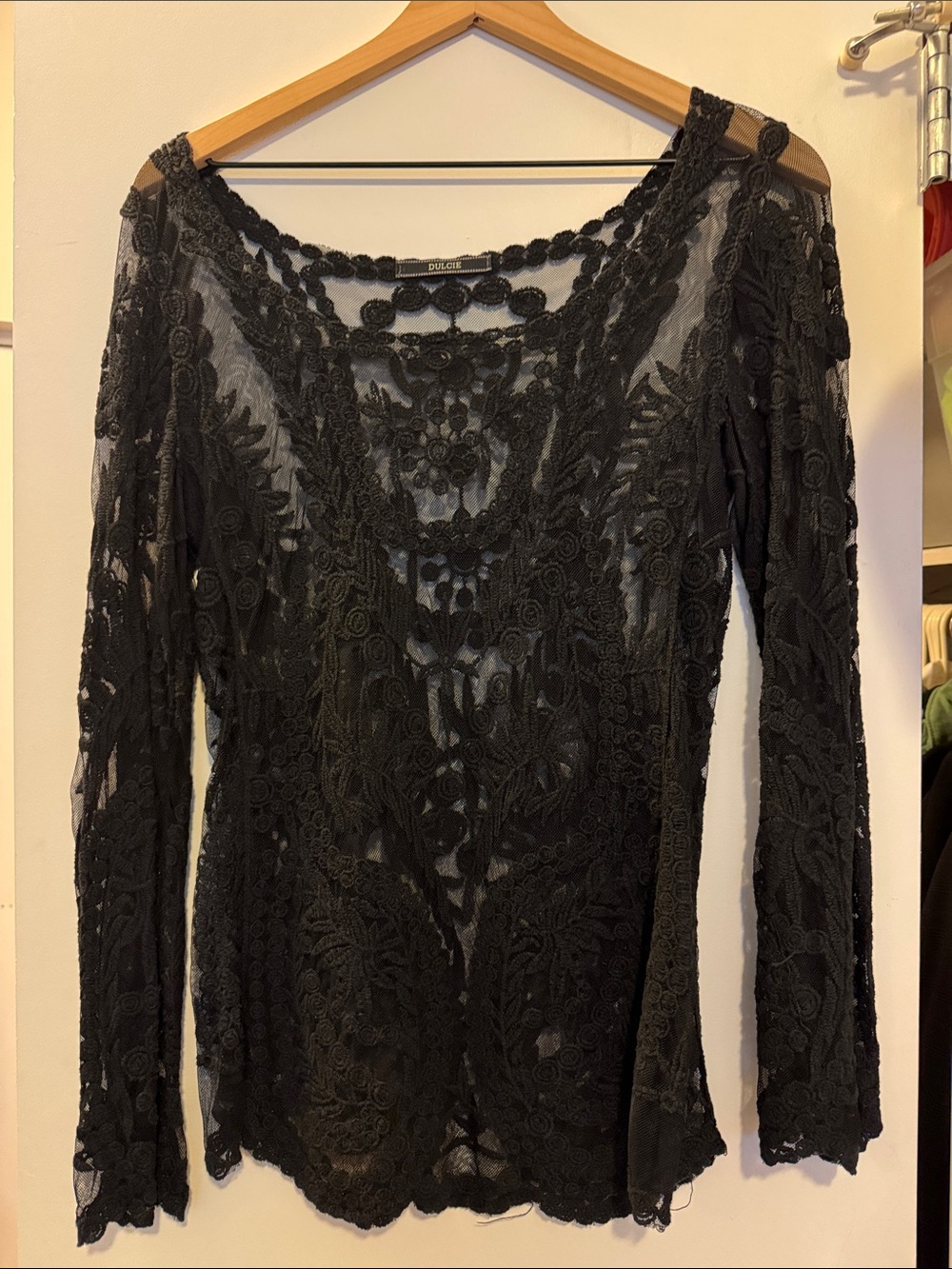 Black Lace Long Sleeve Sheer Top